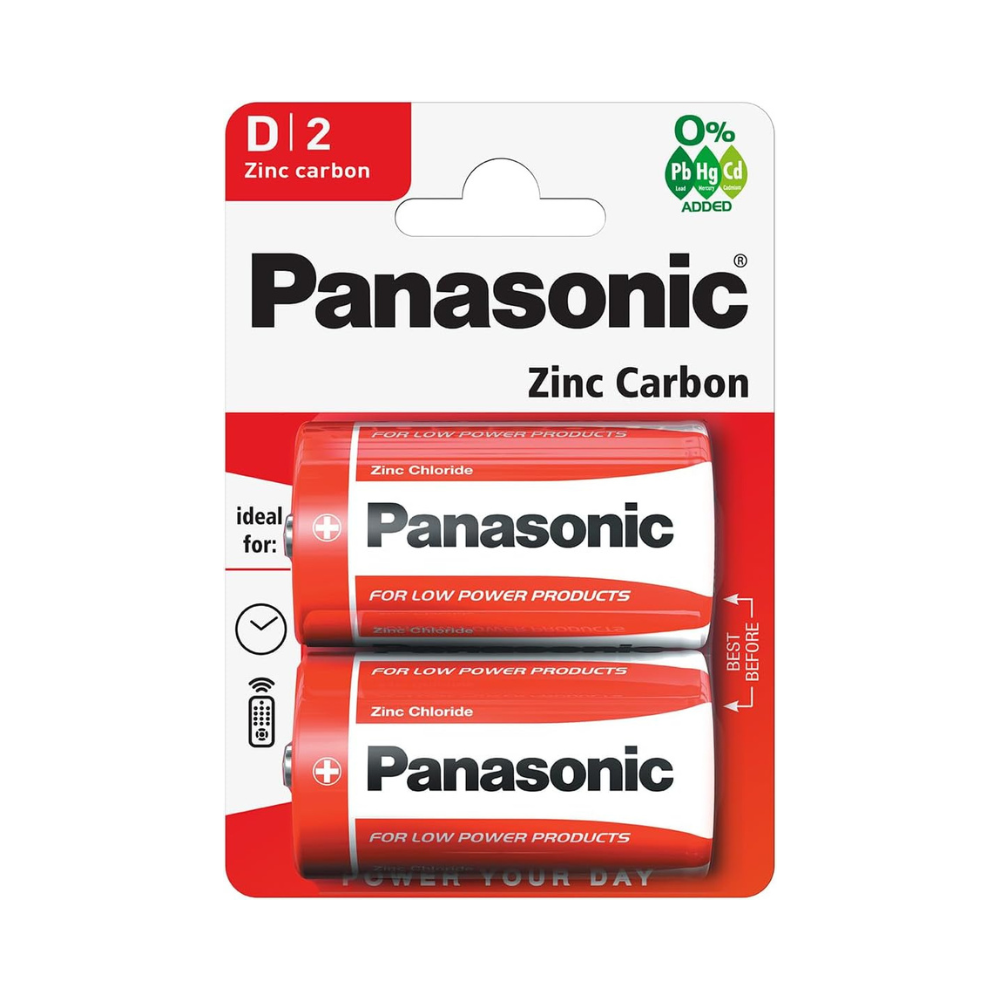 Panasonic D (R20R) 2 Pk Zinc Carbon Battery